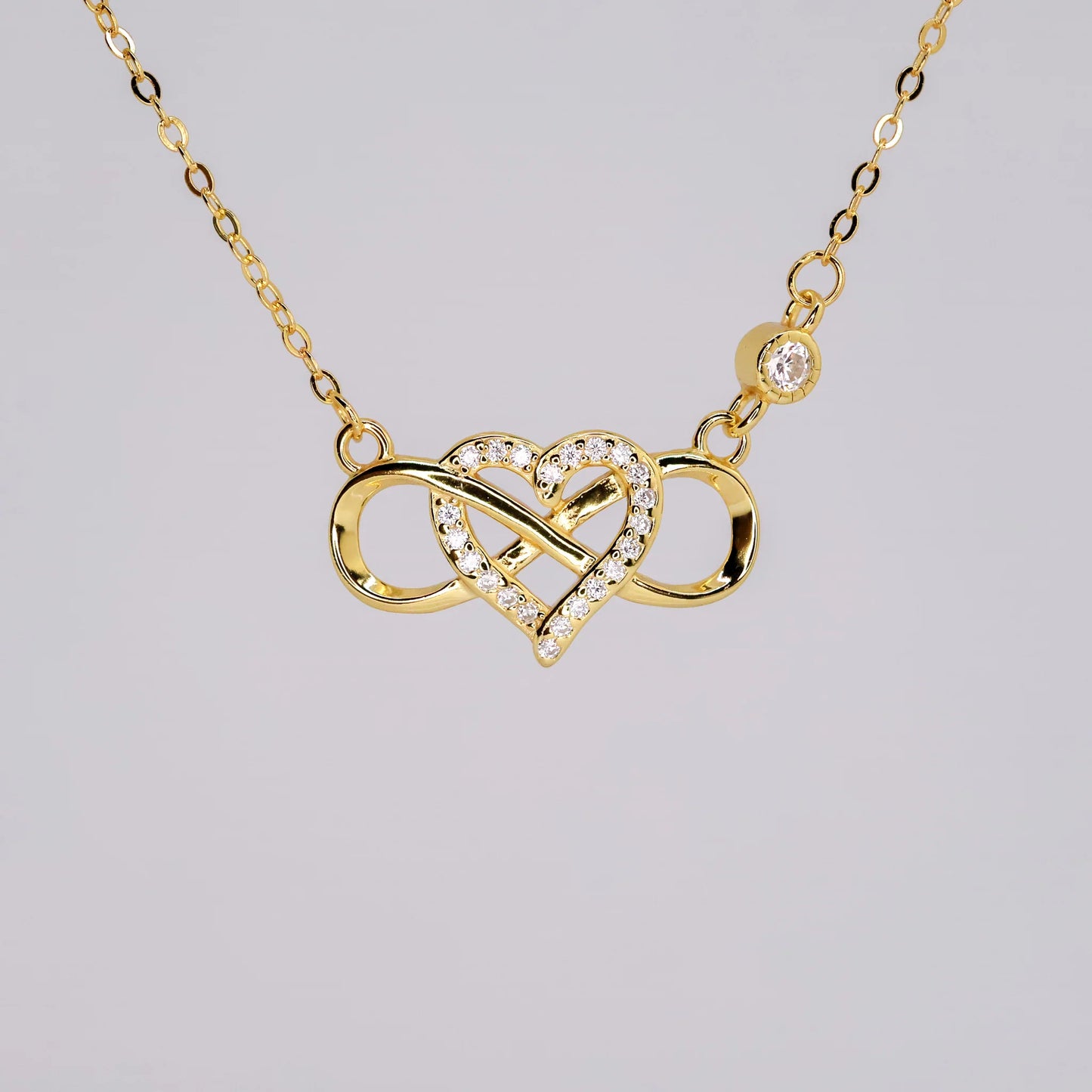 Micro Pave Heart Necklace for Women — 18K Gold Plated, Infinity Pendant, CZ Stones