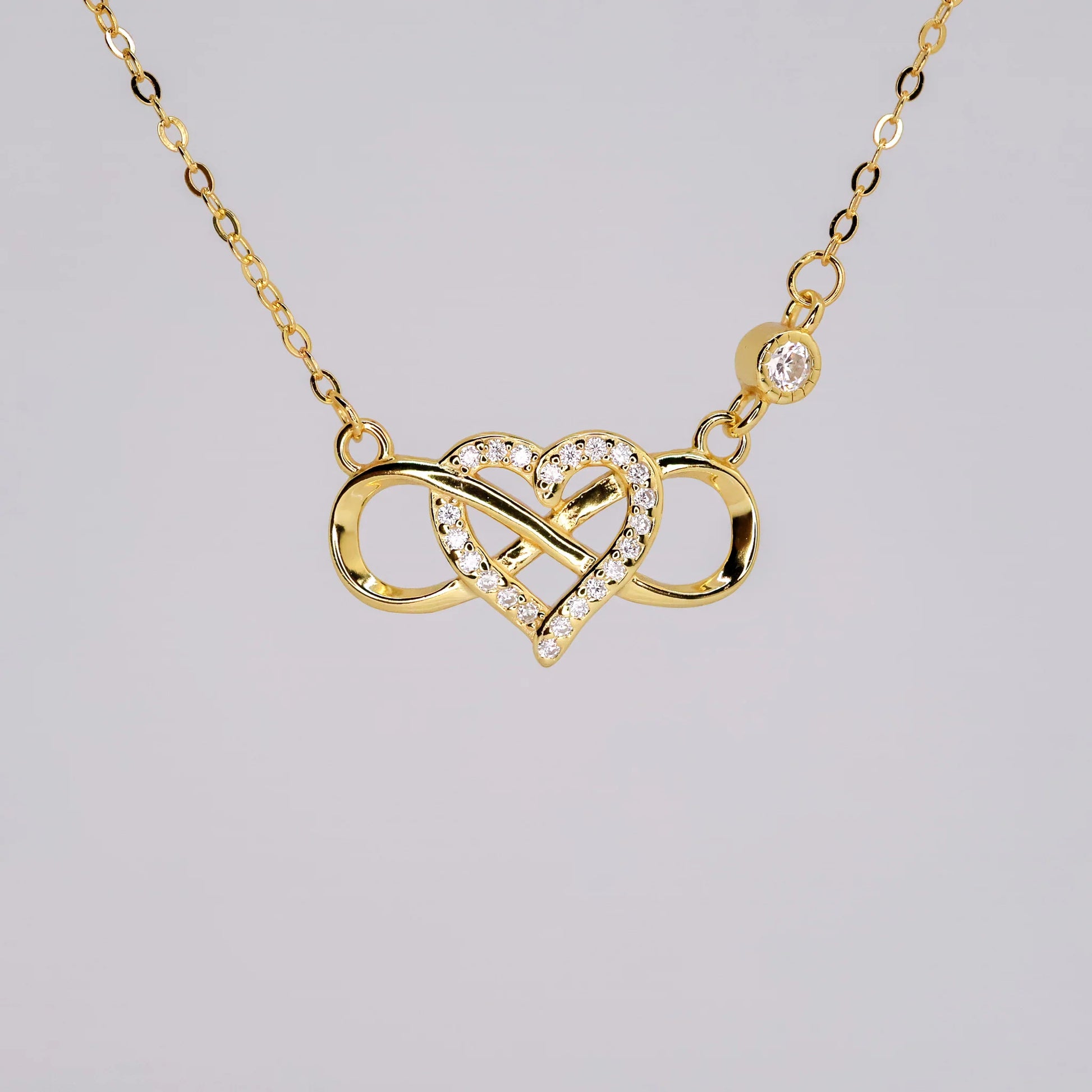 Micro Pave Heart Necklace for Women — 18K Gold Plated, Infinity Pendant, CZ Stones